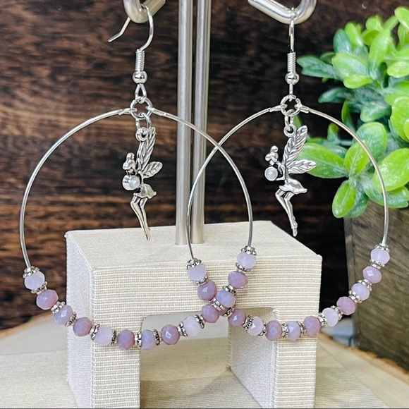 Silver FAIRY EARRINGS BELIEVE in MAGIC hoop FAIRY CRYSTAL BALL EARRINGS new - Picture 3 of 10